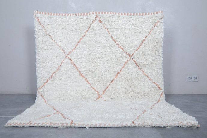 Handwoven Wool Rug in Ivory with Terracotta Diamond Pattern