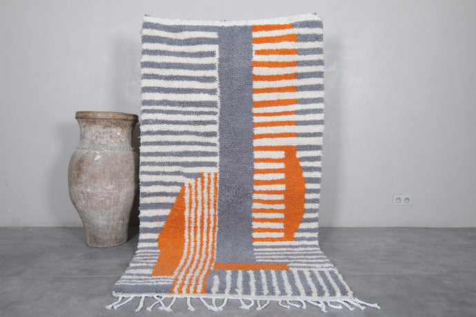 Custom Handmade Moroccan Rug - Striped Berber Rug in Gray, Orange, and White
