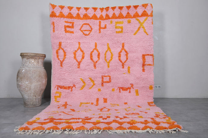 Custom Handmade Berber Carpet - Moroccan All Wool Rug in Pink and Orange