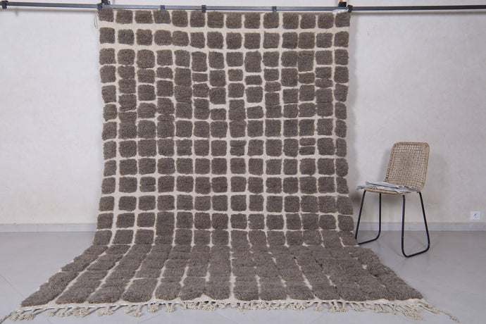 Moroccan Checkered Wool Rug - Handwoven Gray and Cream Design