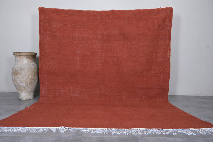 Custom Flat Woven Rug - Handmade Moroccan Red-Brown Solid Rug