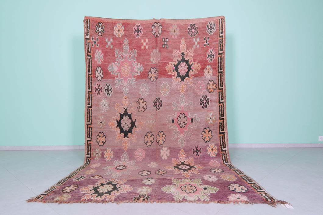 Handmade pink floral wool moroccan rug 6x9 feet - Vintage boho rug -