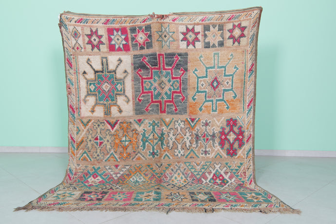 Colorful Berber wool rug 5x6 feet - Handmade Moroccan tribal rug -