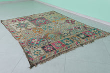 Colorful Berber wool rug 5x6 feet - Handmade Moroccan tribal rug -