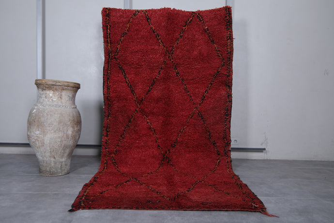 Moroccan Vintage Rug 4.6 x 9.8 Feet Red Wool Diamond Pattern