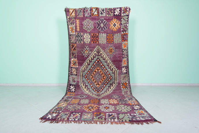 Vintage purple berber rug 4.9 x 10.9 feet - Handwoven Moroccan wool kilim runner