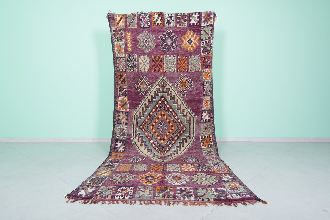 Vintage purple berber rug 4.9 x 10.9 feet - Handwoven Moroccan wool kilim runner
