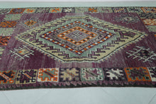 Vintage purple berber rug 4.9 x 10.9 feet - Handwoven Moroccan wool kilim runner