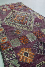 Vintage purple berber rug 4.9 x 10.9 feet - Handwoven Moroccan wool kilim runner