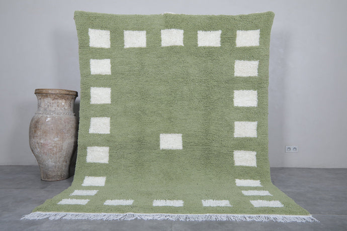 Green Moroccan Berber Rug - Handmade Wool Bordered Carpet | Custom Area Rug