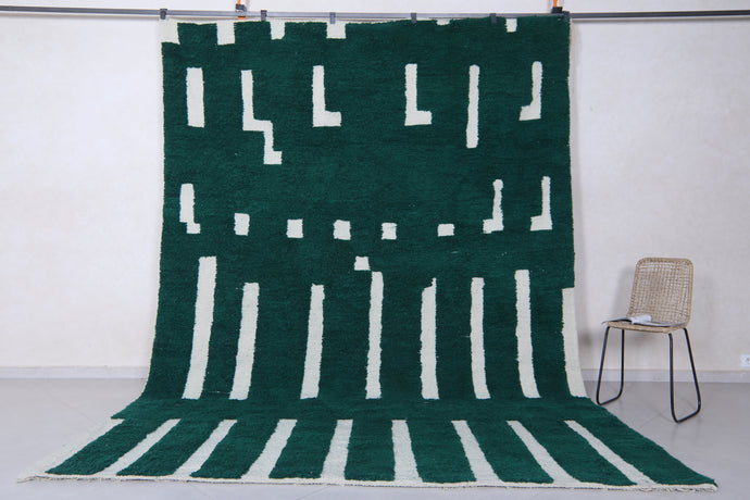Deep Green and White Shag Rug - Handmade Moroccan Berber Carpet