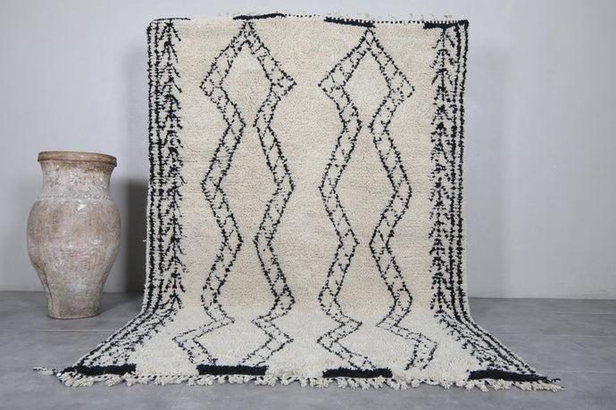 Ivory Moroccan Rug with Black Geometric Lines - Berber Handmade