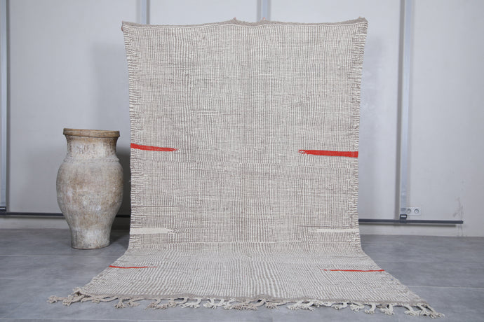 Neutral Moroccan Rug with Subtle Red Accents - Handmade Berber Carpet