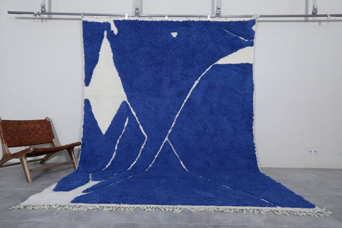 Deep Blue and White Abstract Moroccan Rug - Modern Statement Piece