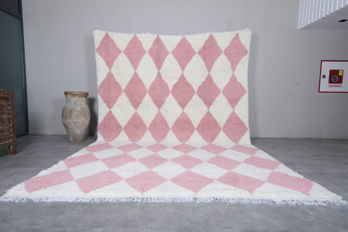 Custom Handmade Wool Rug - Pink and White Moroccan Berber Carpet