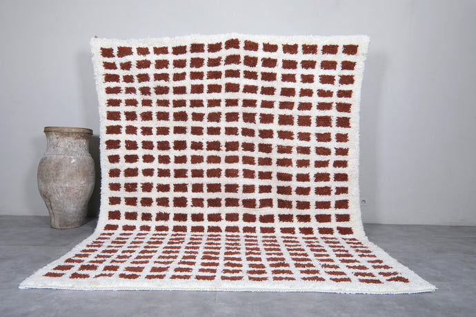 Custom Handmade Brown and White Wool Rug - Moroccan Berber Carpet