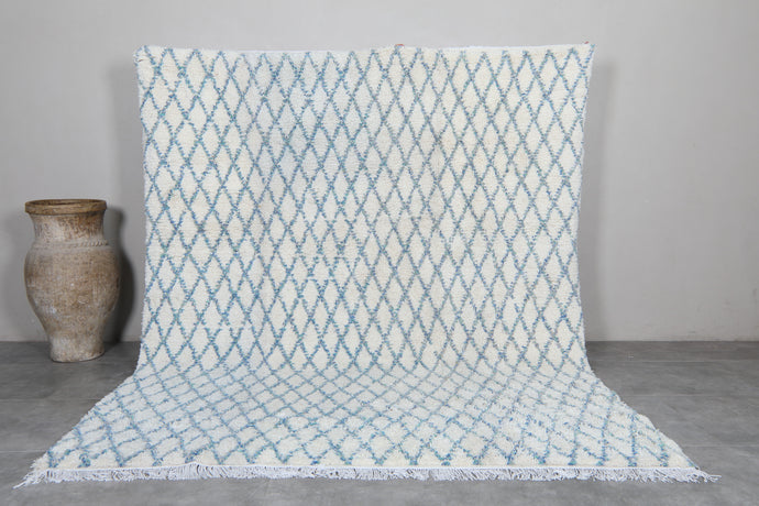 Moroccan Rug - Handmade Shag Carpet | Diamond Pattern in Ivory and Blue