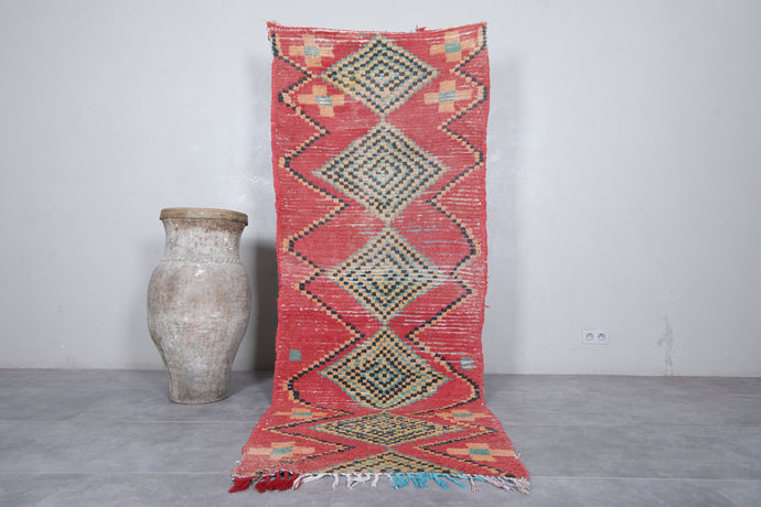 Boucherouite Moroccan Rug - 3.4 x 9.2 ft | Vibrant Geometric Pattern