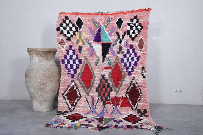 Moroccan Vintage Rug 4.2 x 7 Feet Handwoven Wool Carpet