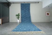 Custom blue Moroccan runner rug - Handmade striped rug