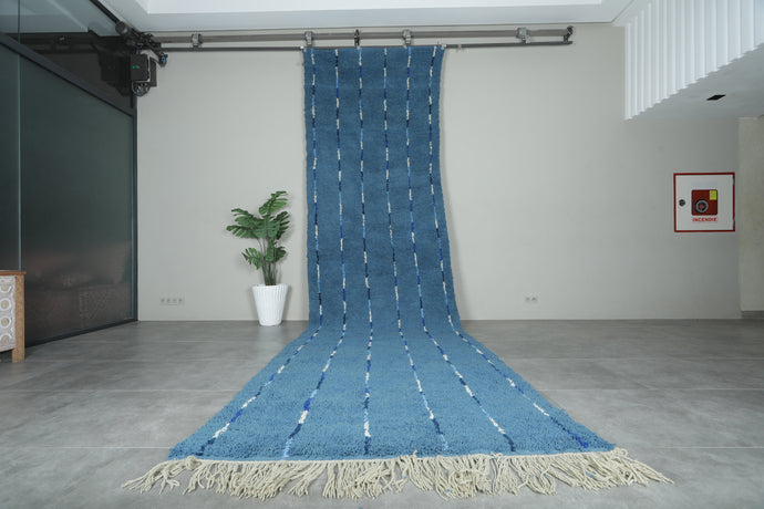 Custom blue Moroccan runner rug - Handmade striped rug