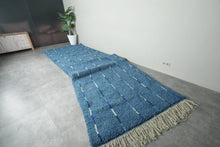 Custom blue Moroccan runner rug - Handmade striped rug