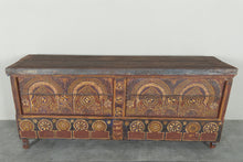 Vintage Moroccan chest  H 22 INCHES X W 51.1 INCHES X D 13.7 INCHES
