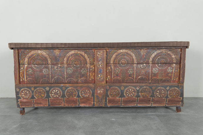 Vintage Moroccan chest  H 22 INCHES X W 51.5 INCHES X D 13.7 INCHES