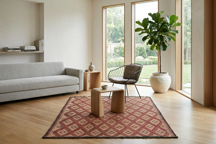 Tuareg Rug 3.4 x 3.9 ft - Handwoven Diamond Patterned Rug