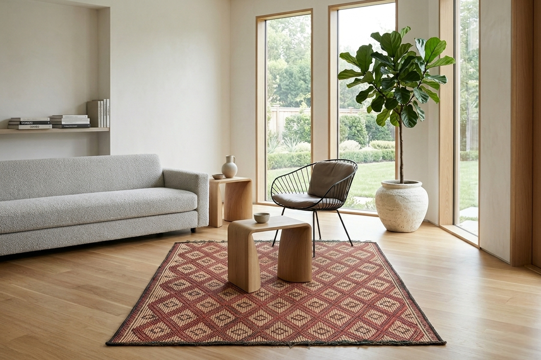 Tuareg Rug 3.4 x 3.9 ft - Handwoven Diamond Patterned Rug