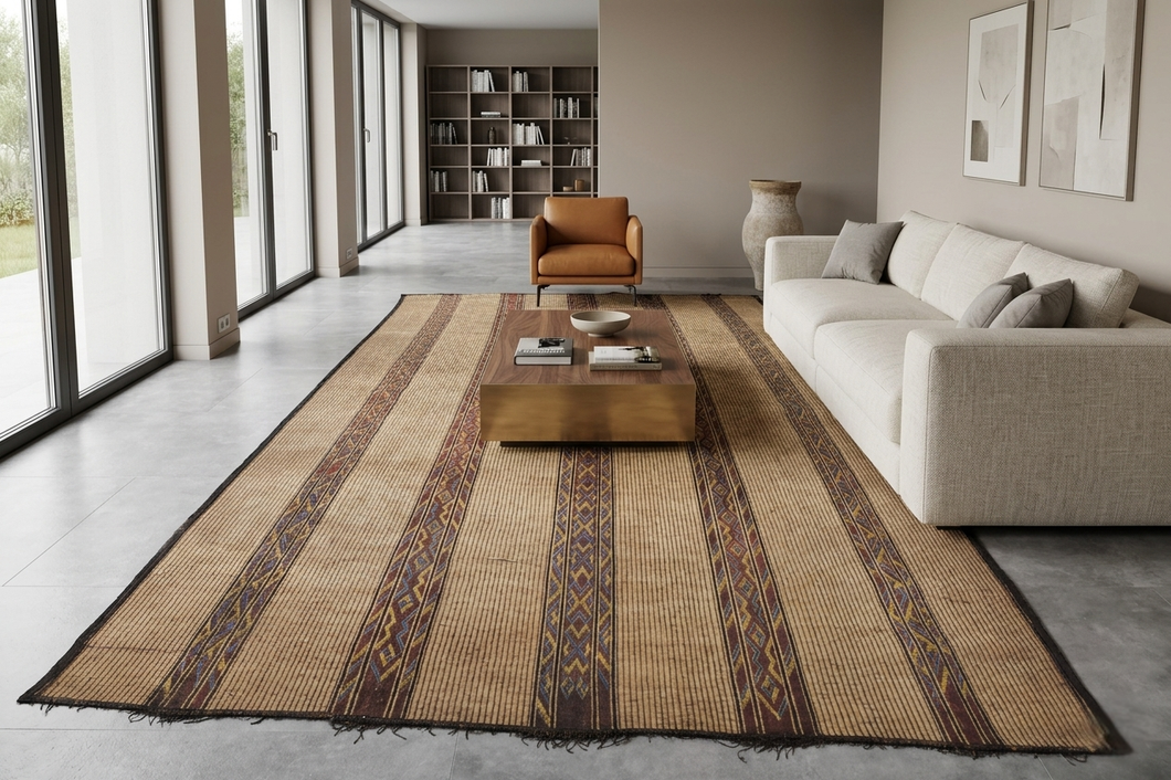 Large Tuareg Mat 7.6 x 15.3 ft – Handwoven Nomadic Tribal Rug for Living Room