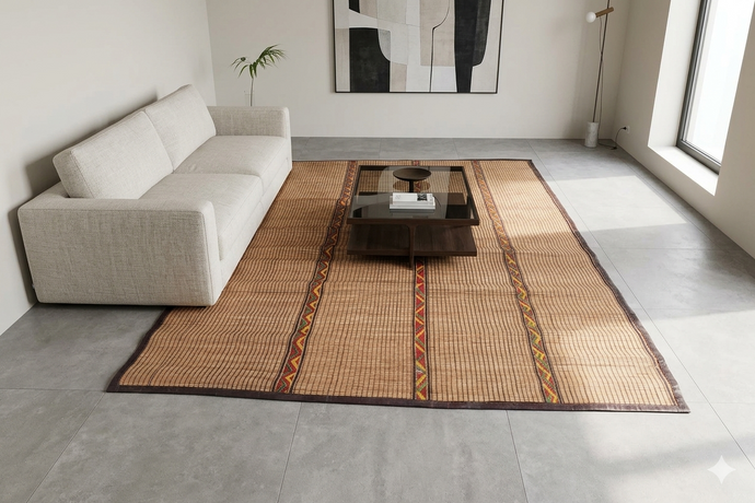 Tuareg Rug 6.2x9.6 ft | African Reed Mat with Tribal Design