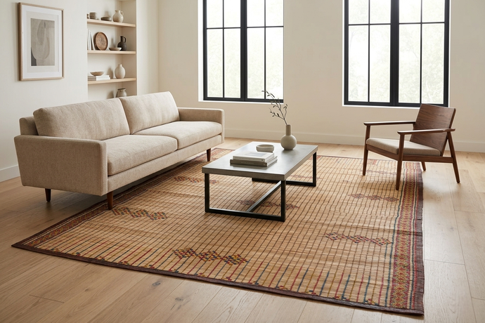 Authentic Tuareg Mat Rug – Handwoven, 6.2 x 8.4 Feet Traditional Sahara Design