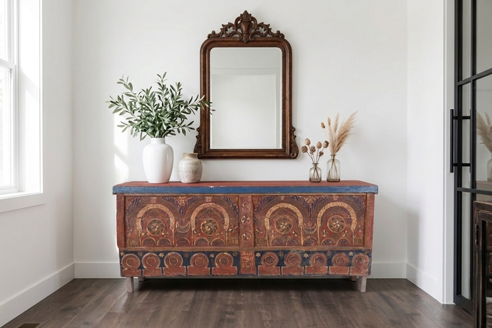 Vintage Moroccan chest H 22 inches x W 51.1 inches x D 12.5 inches