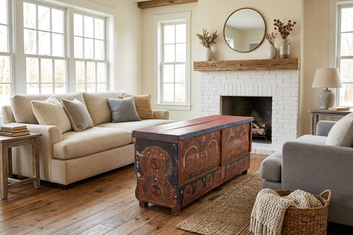 Vintage Moroccan chest H 23.6 inches x W 51.3 inches x D 14.5 inches