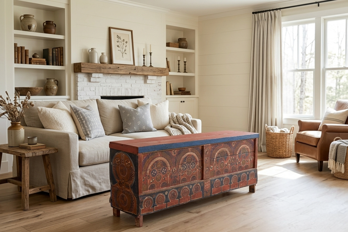Vintage Moroccan chest H 21.6 inches x W 51.1 inches x D 12.2 inches