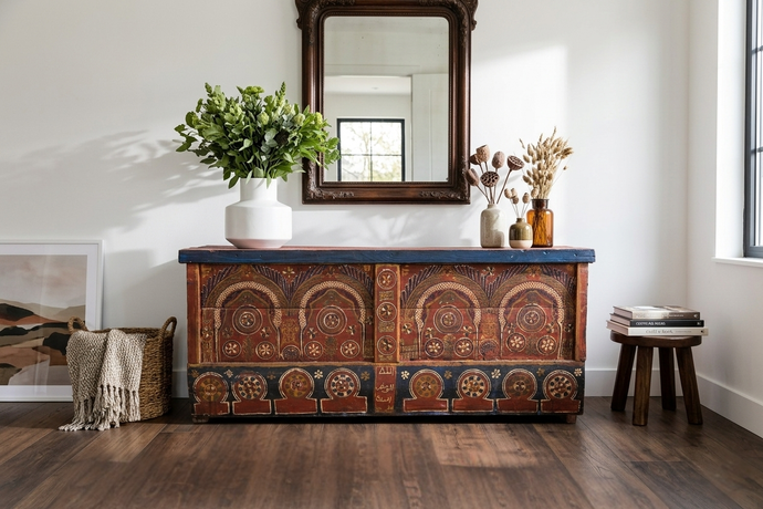 Vintage Moroccan chest H 22.4 inches x W 51.1 inches x D 12.5 inches