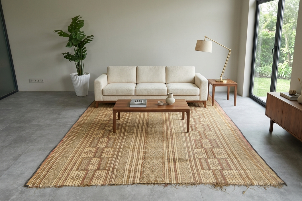 Handwoven Tuareg Mat 7.5 ft x 9.5 ft, Artisan Nomadic Rug