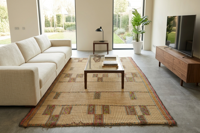 Handwoven Tuareg Mat 6.3 x 8.5 ft – Authentic Tribal Floor Rug in Natural Reed