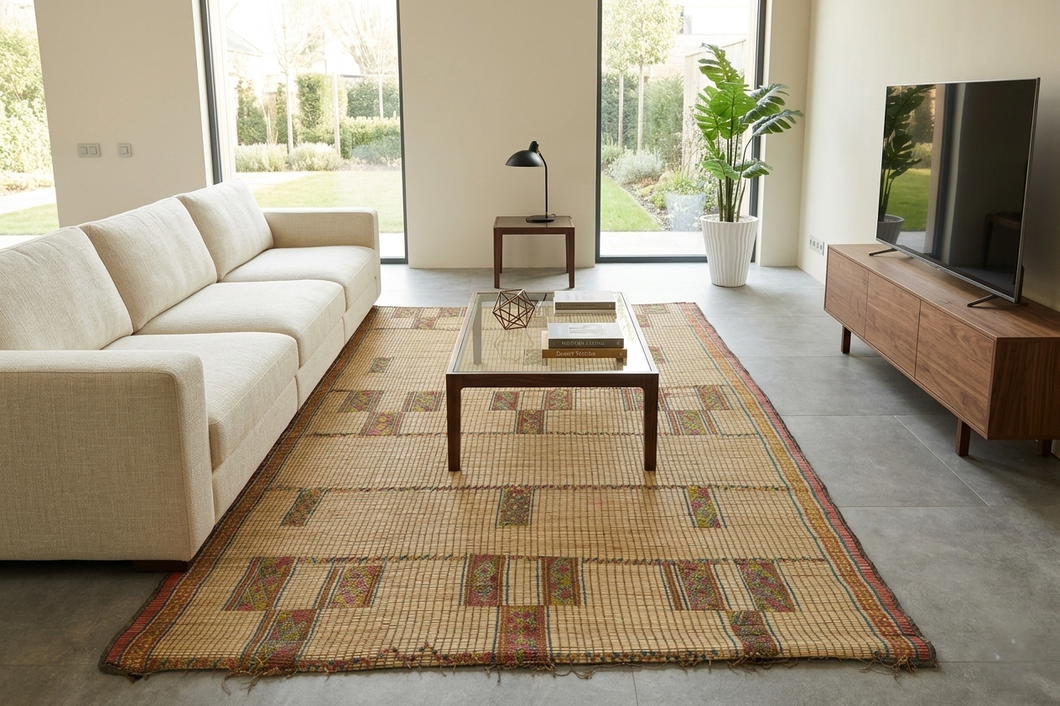 Handwoven Tuareg Mat 6.3 x 8.5 ft – Authentic Tribal Floor Rug in Natural Reed