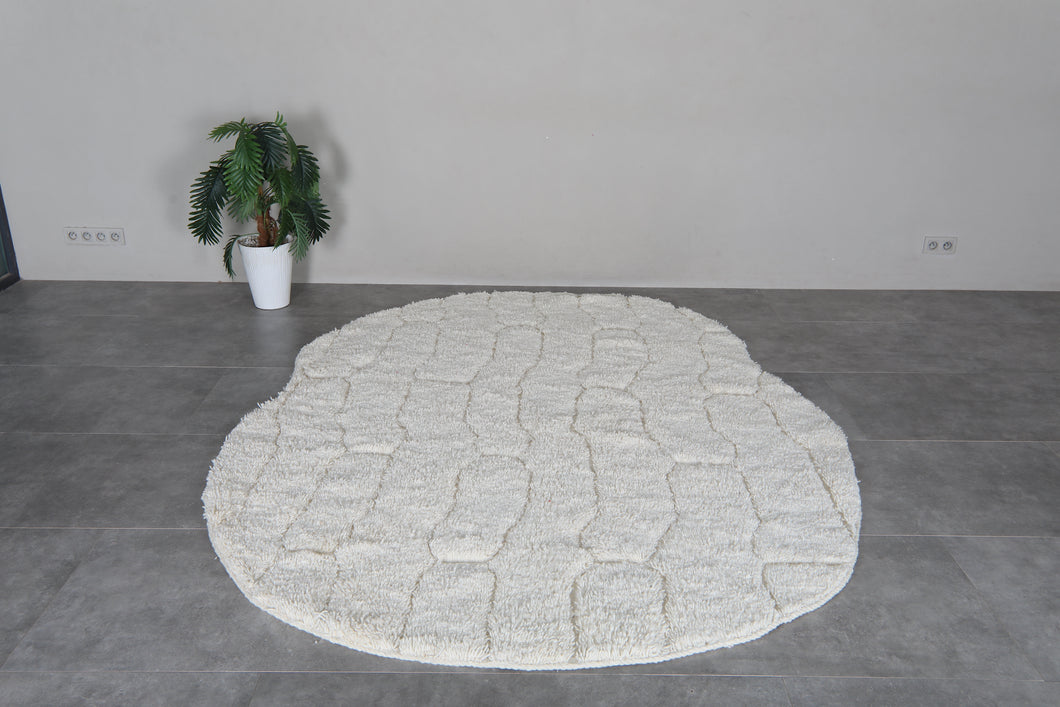 Ivory textured Moroccan rug – Handmade wool shag rug – Organic shape Berber rug – 3D geometric white rug – Custom size rug