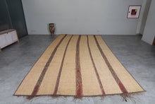 Large Tuareg Rug 8.6 x 16 FT – Handwoven Beige Desert Mat with Red Tribal Stripes
