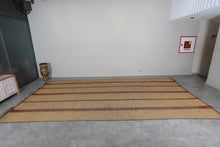 Large Tuareg Rug 8.6 x 16 FT – Handwoven Beige Desert Mat with Red Tribal Stripes