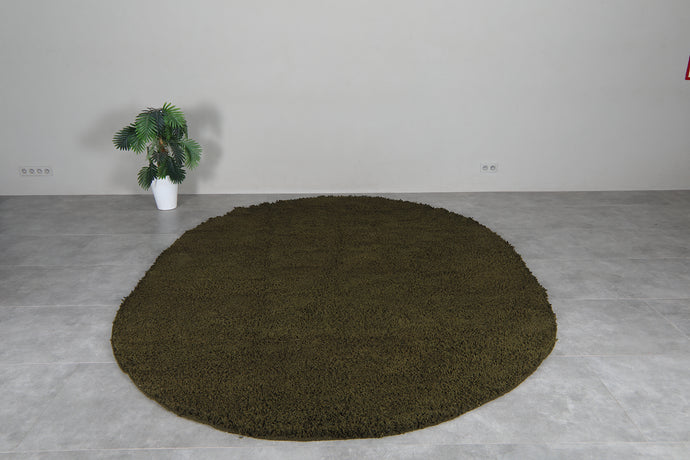 Handmade olive green oval wool rug - Minimalist custom carpet