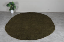 Handmade olive green oval wool rug - Minimalist custom carpet
