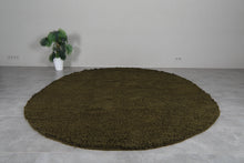 Handmade olive green oval wool rug - Minimalist custom carpet