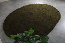 Handmade olive green oval wool rug - Minimalist custom carpet