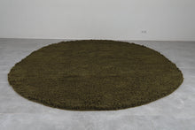 Handmade olive green oval wool rug - Minimalist custom carpet