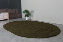 Handmade olive green oval wool rug - Minimalist custom carpet