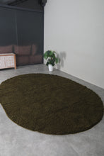 Handmade olive green oval wool rug - Minimalist custom carpet